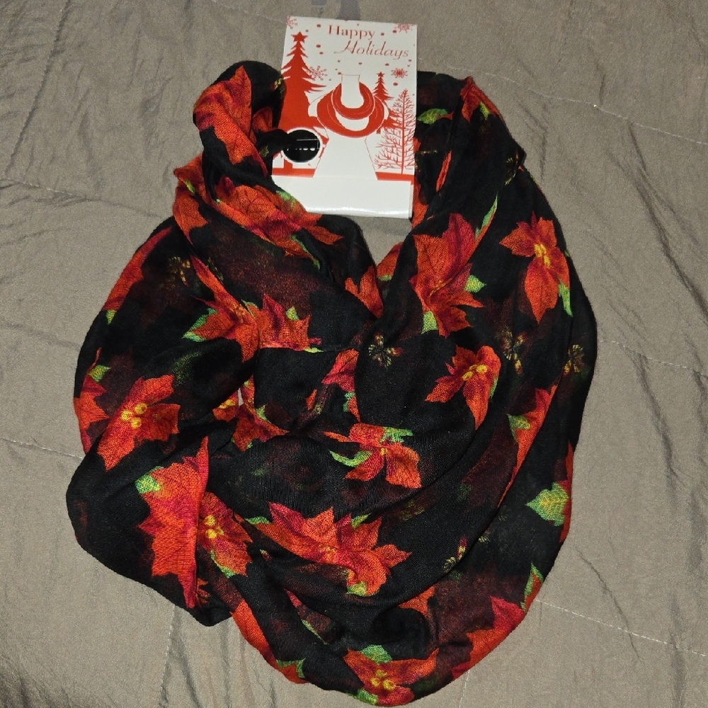 Infinity Scarf- Bold Black and Red Floral Infinite Scarf